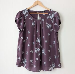 Papermoon Mauve Floral Cap Sleeve Blouse Top Size 1X
